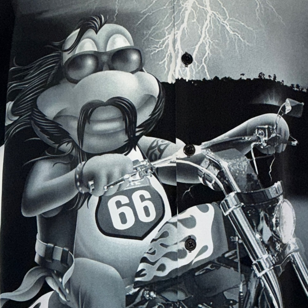 Señor Frog’s Route 66 Motorcycle Shirt-L | Lightning Graphic Novelty Button-Up